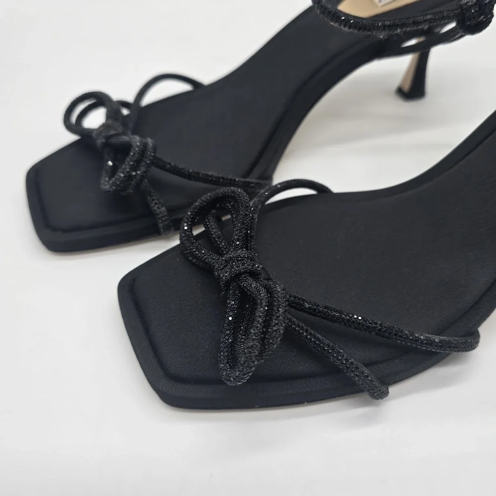 Badgley Mischka Crystal Bow Kitten Heel Sandals Black 10